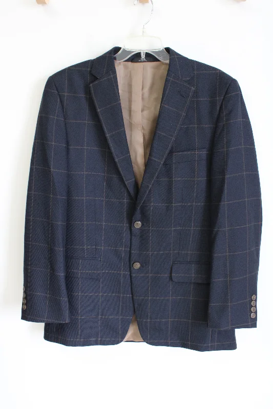 Haggar Classic Fit Blue Brown Plaid Blazer | 40 Long Women's Trendy Jacket
