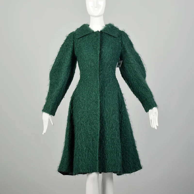 XS F/W 2007 Alberta Ferretti Green Mohair Princess Coat Rayon Velvet Corduroy
