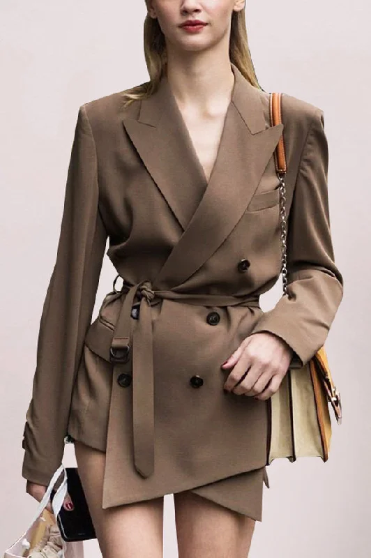 Belted Double-breasted Blazer Women's Formal Blazer