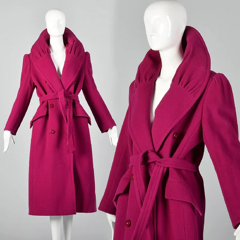 Medium 1980s Dramatic Pink Trench Coat Turtleneck Wrap Cape