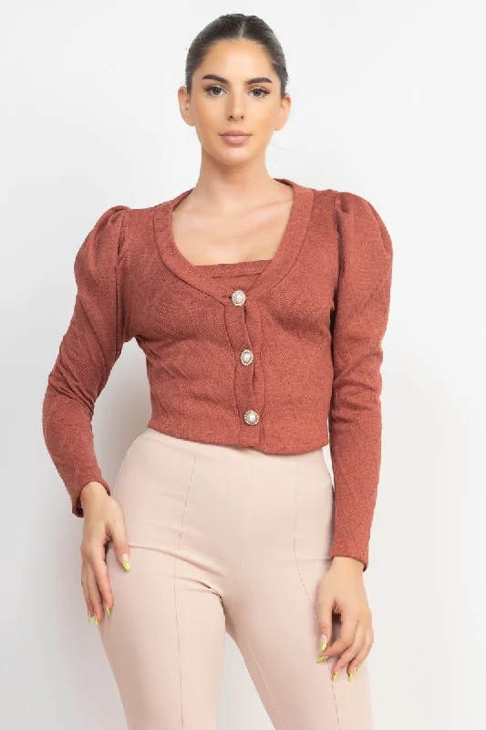 Geometric Cami Puff Sleeves Blazer Top Set Women's Short Blazer