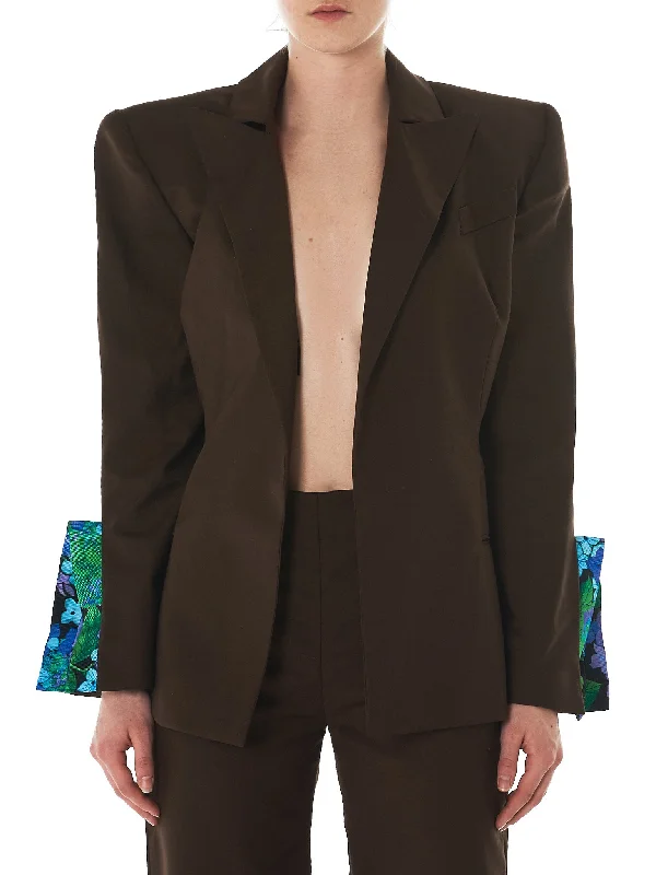 Floral Lining Blazer (12-TJ-BROWN) Women's Trendy Jacket