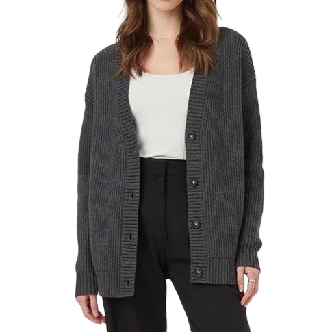 W Highline Oversized Button Cardigan (Dark Grey Heather) Patchwork Embroidered Appliqued W Highline Oversized Button Cardigan (Dark Grey Heather) Patchwork Embroidered Appliqued