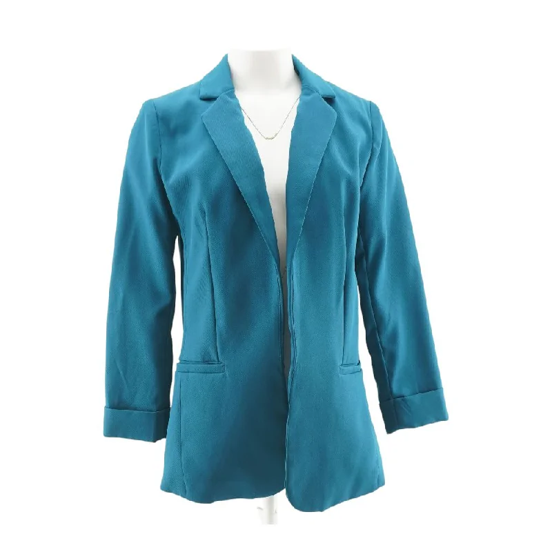 Teal Solid Blazer Women's Print Jacket