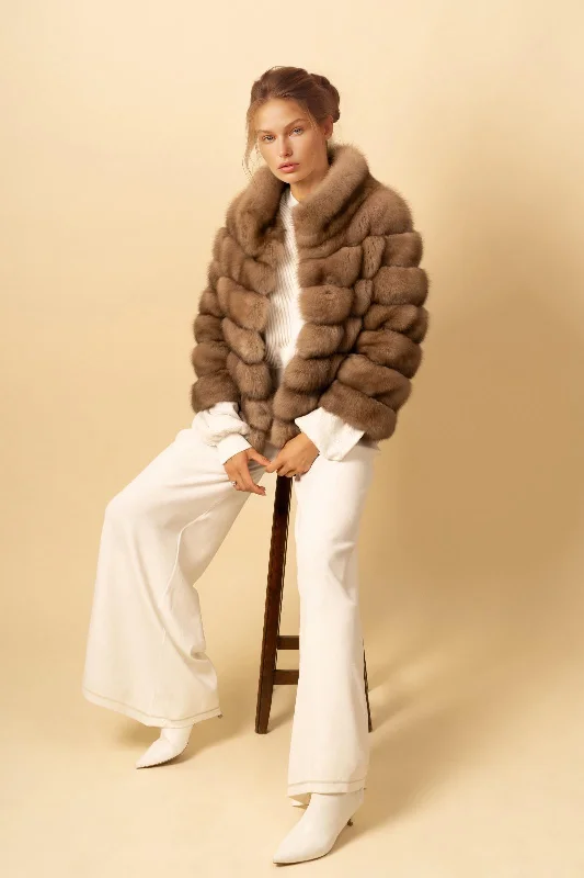 Caramel Sable Coat Zip Front Button Front Snap Front