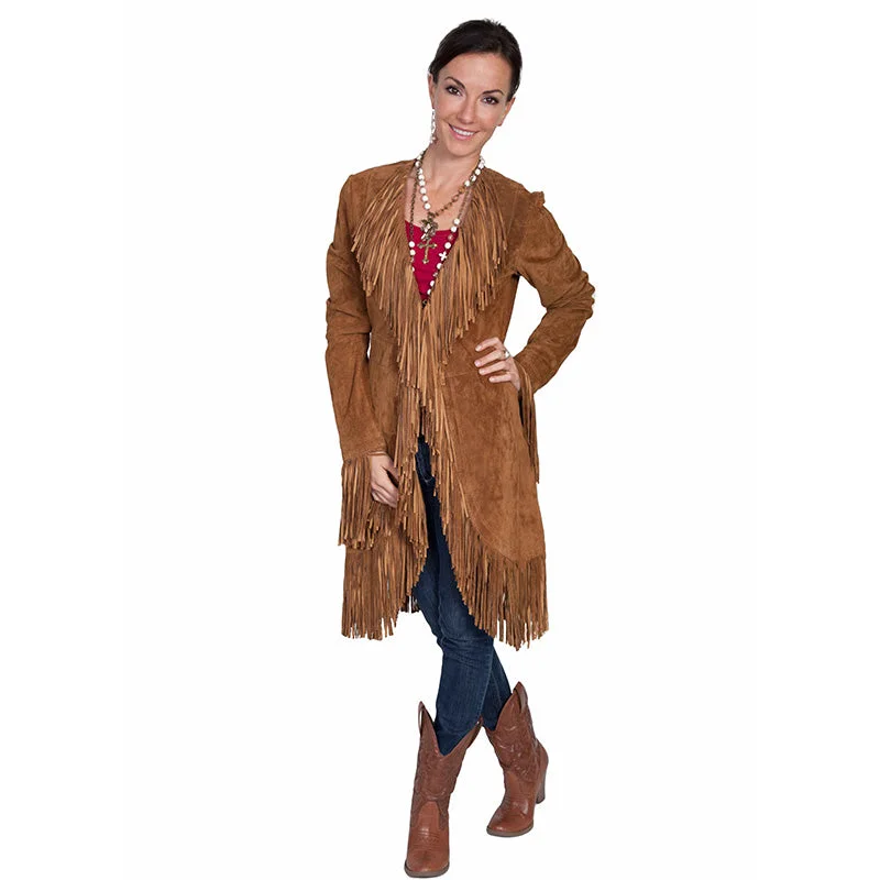 Suede Fringe Maxi Coat Turtleneck Jacket Crew Neck Jacket V-Neck Jacket