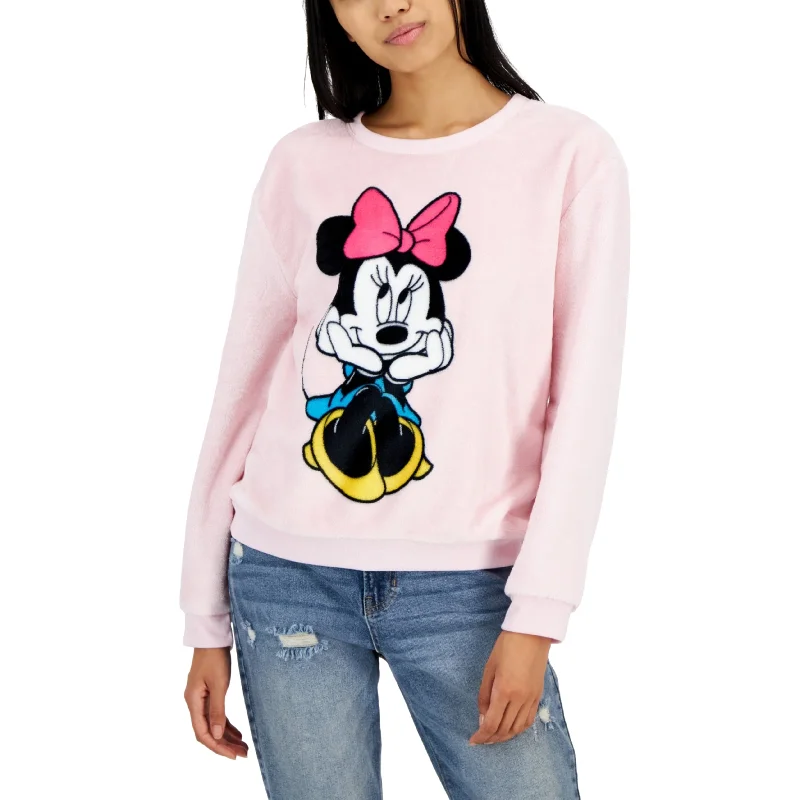 DISNEY - Minnie Mouse Graphic Cozy Sweatshirt Hoodie with V-Neck Classic Versatile