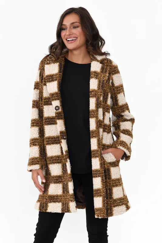 Jungle Caramel Check Coat Raincoat Turtleneck Coat Wrap Coat