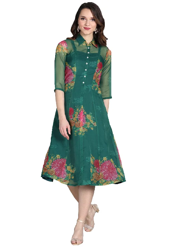 Custom Made Green Coat Styled Dress Elasticated Drawstring Belted