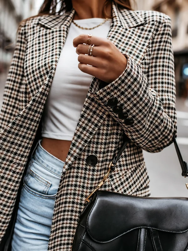 Beige and Black Checked Blazer Women's Brand Blazer