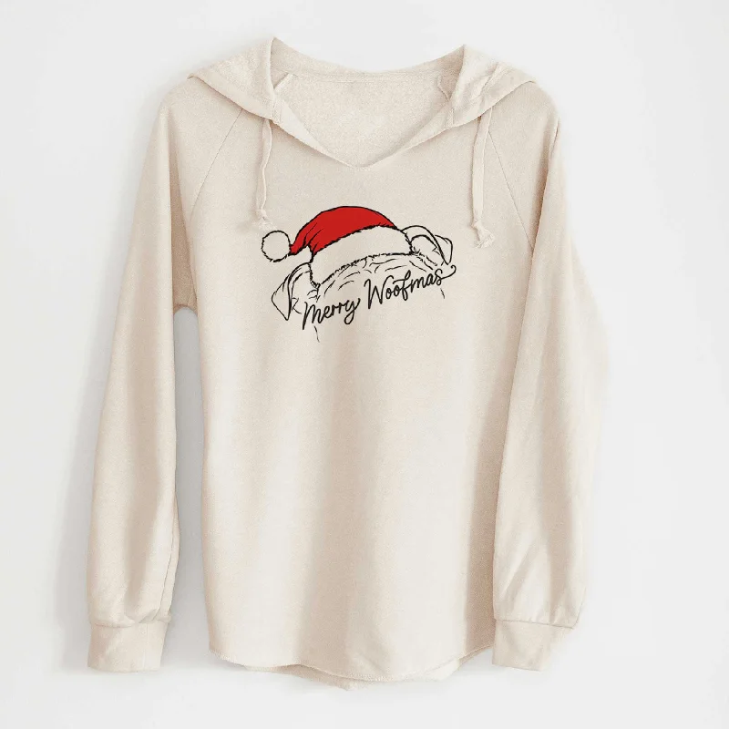 Merry Woofmas - Bulldog - Cali Wave Hooded Sweatshirt Hoodie with Ribbed Cuffs Snug Fit Comfort Merry Woofmas - Bulldog - Cali Wave Hooded Sweatshirt Hoodie with Ribbed Cuffs Snug Fit Comfort