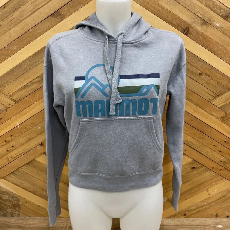 Marmot - Women's Cropped Hoodie - MSRP $85: Grey/Blue-women-XS Hoodie with Earth Tones Natural Calm Marmot - Women's Cropped Hoodie - MSRP $85: Grey/Blue-women-XS Hoodie with Earth Tones Natural Calm