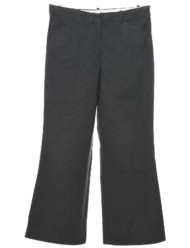 Striped Dark Grey Classic Trousers - W32 L29 Trousers Palazzo Wide Leg
