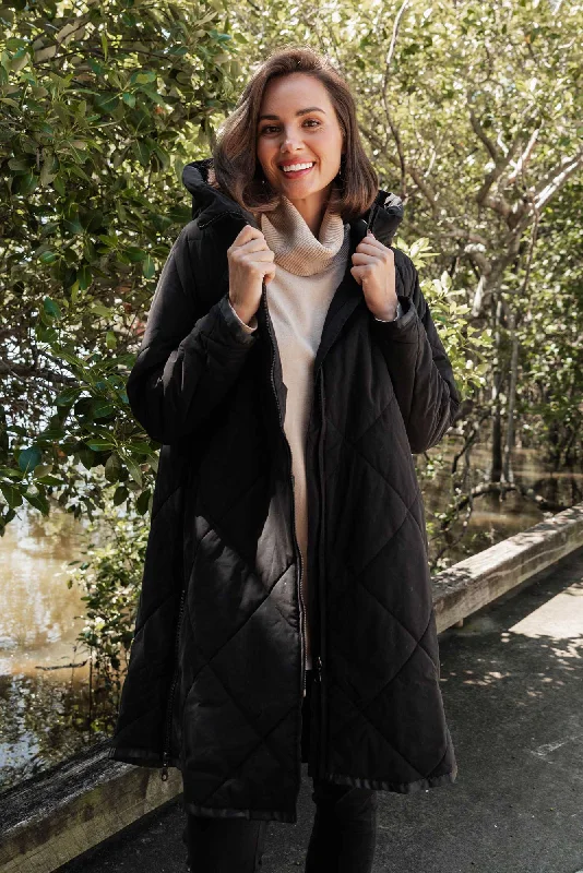 Ramsay Black Quilted Puffer Coat Trench Wool Cashmere