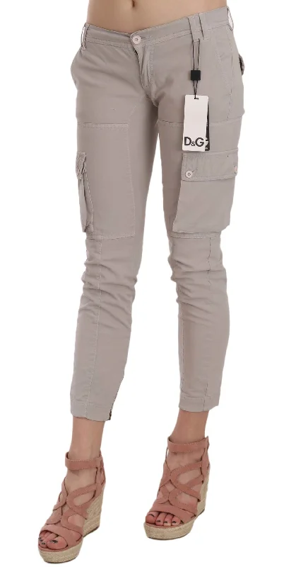 Chic Khaki Cotton Blend Trousers Trousers Trousers Formal