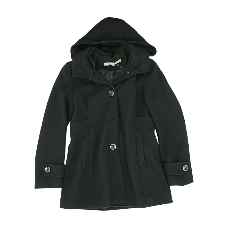 Black Solid Coat Vent Hem Cuff