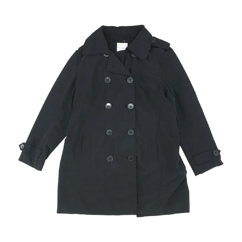 Black Solid Rain Coat Hook-and-Loop Buckled Tied