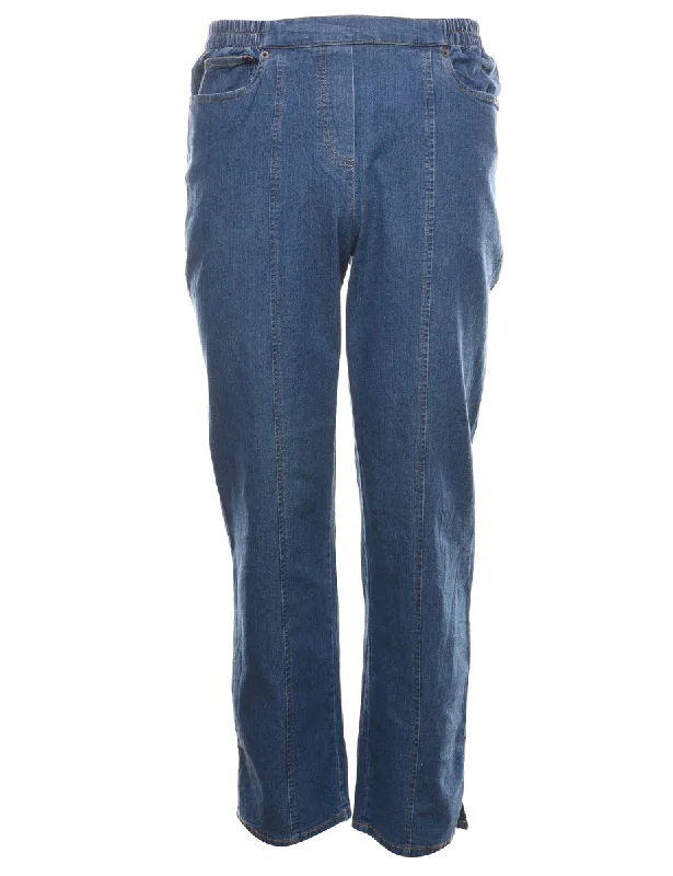 High Waist Medium Wash Denim Trousers - W26 L28 Trousers Leather Faux