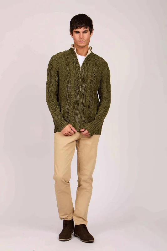 Men Regular Fit Cardigan - Green Polka Dot Checkered Tartan