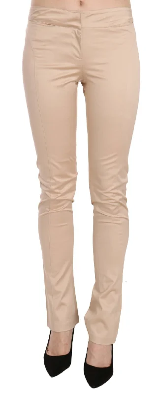 Elegant Cream Low Waist Skinny Trousers Trousers Running Lightweight
