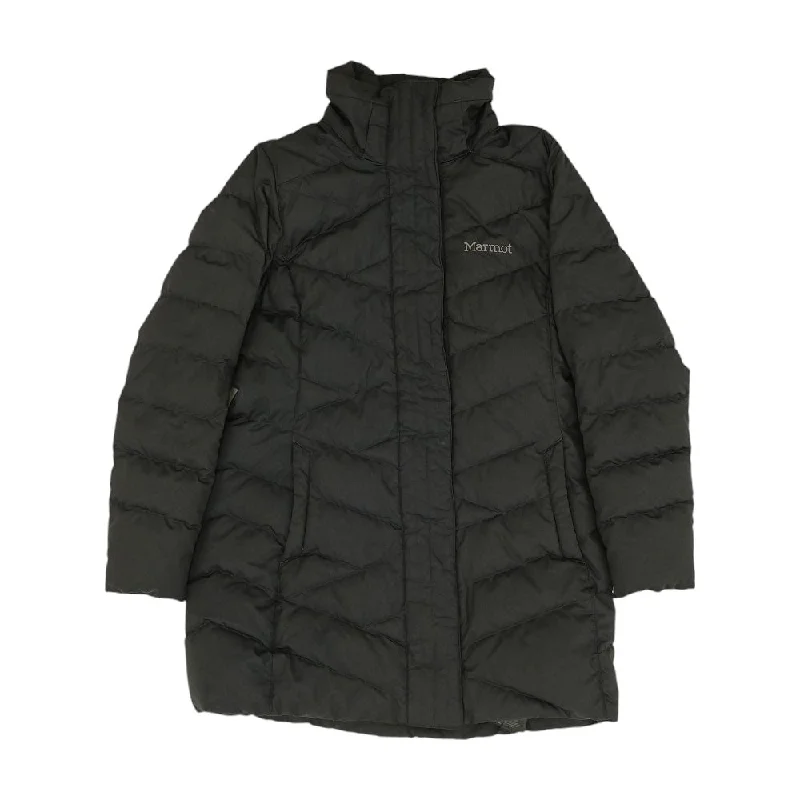 Black Solid Puffer Coat Tailored Straight A-Line