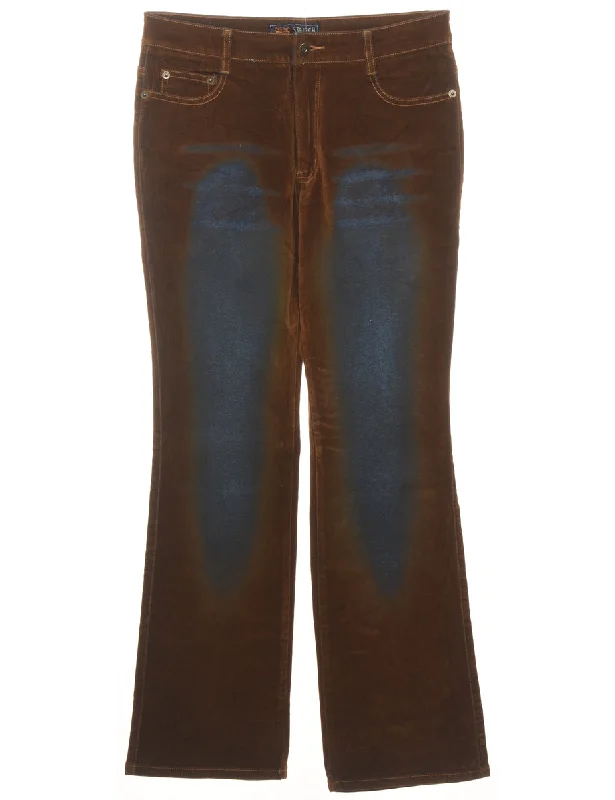Dark Brown & Blue Distressed Trousers - W29 L31 Trousers Harem Relaxed Fit