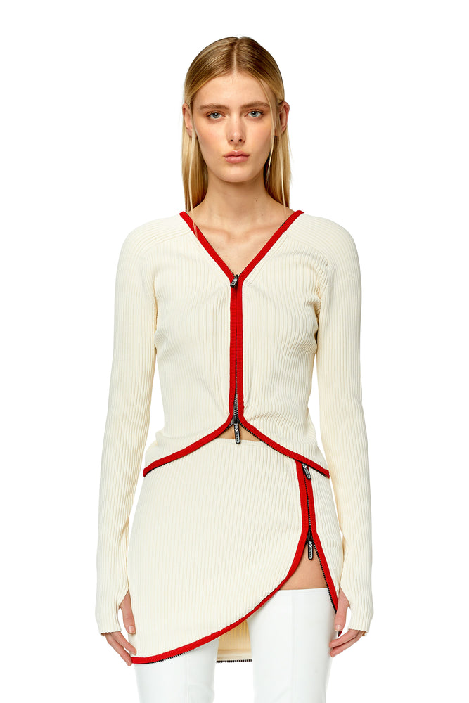 Ribbed cardigan with curved hem Print Jacquard Patchwork