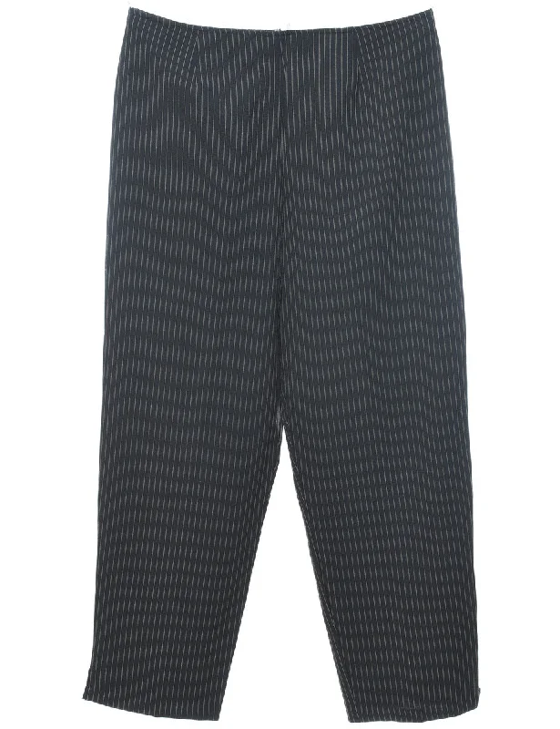 Pinstriped Black Casual Trousers - W35 L29 Trousers Formal Black