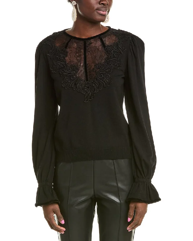 Alberta Ferretti Lace-Trim Wool Sweater Nylon Fabric Polyester Fabric Spandex Fabric Alberta Ferretti Lace-Trim Wool Sweater Nylon Fabric Polyester Fabric Spandex Fabric
