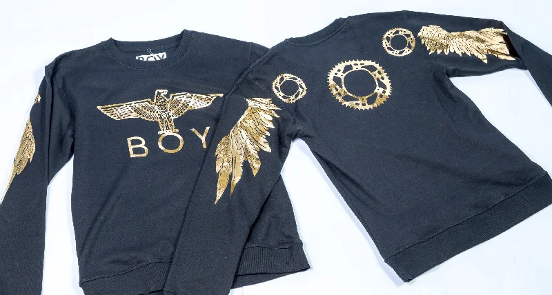 BOY LONDON - LADIES OVERSIZED BLACK & GOLD SWEATSHIRT Hoodie with Snap Buttons Easy Quick BOY LONDON - LADIES OVERSIZED BLACK & GOLD SWEATSHIRT Hoodie with Snap Buttons Easy Quick
