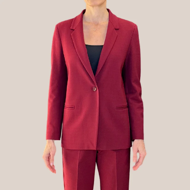 Jersey Blazer Jetted Pockets - Burgundy Women's Elegant Suit