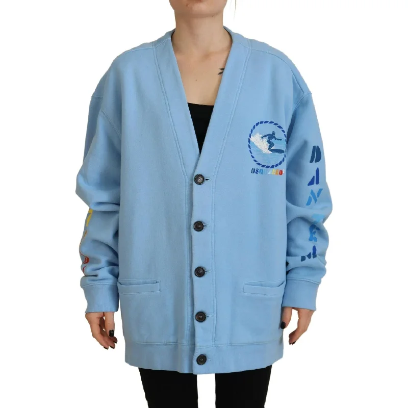 Dsquared² Blue Cotton Knitted Buttoned Cardigan Sweater Boxy Cardigan Fitted Cardigan A-Line
