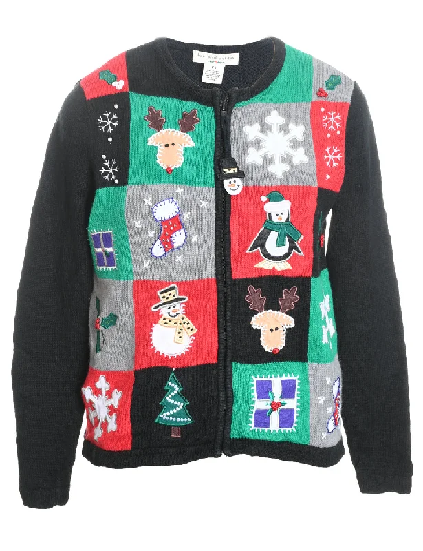 Snowman Christmas Cardigan - S Front Pockets Side Pockets Patch Pockets