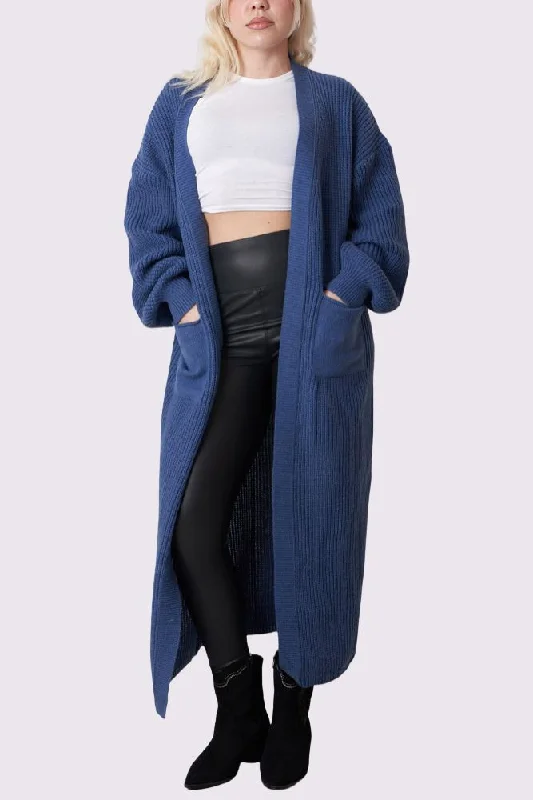 Plain Ribbed Longline Cardigan Collared Crew Neck Turtle Neck