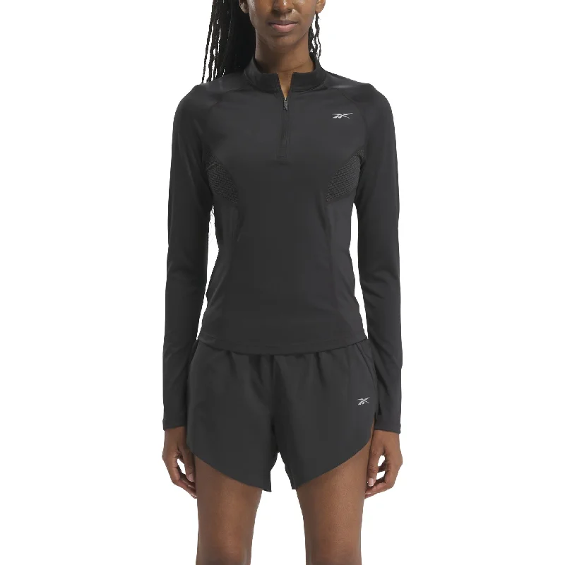 Reebok Quarter-Zip Womens Running Sweatshirt Hoodie with Frayed Bohemian Relaxed