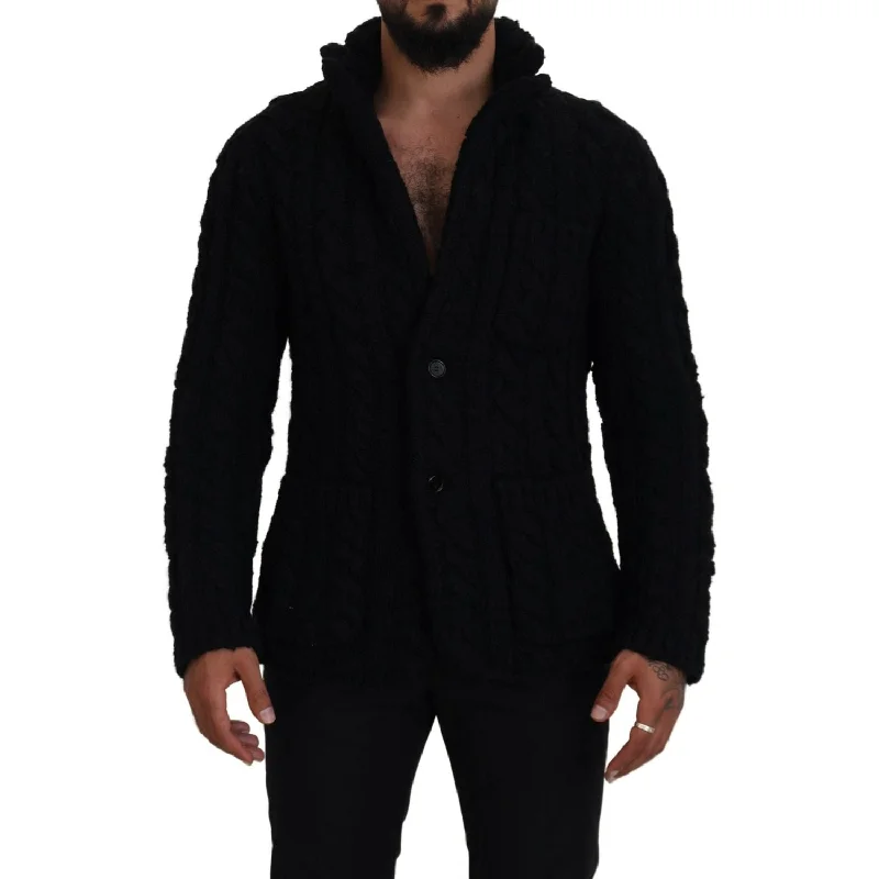 Dolce & Gabbana Elegant Black Wool-Cashmere Blend Cardigan Open Front Closed Front Wrap Front Dolce & Gabbana Elegant Black Wool-Cashmere Blend Cardigan Open Front Closed Front Wrap Front