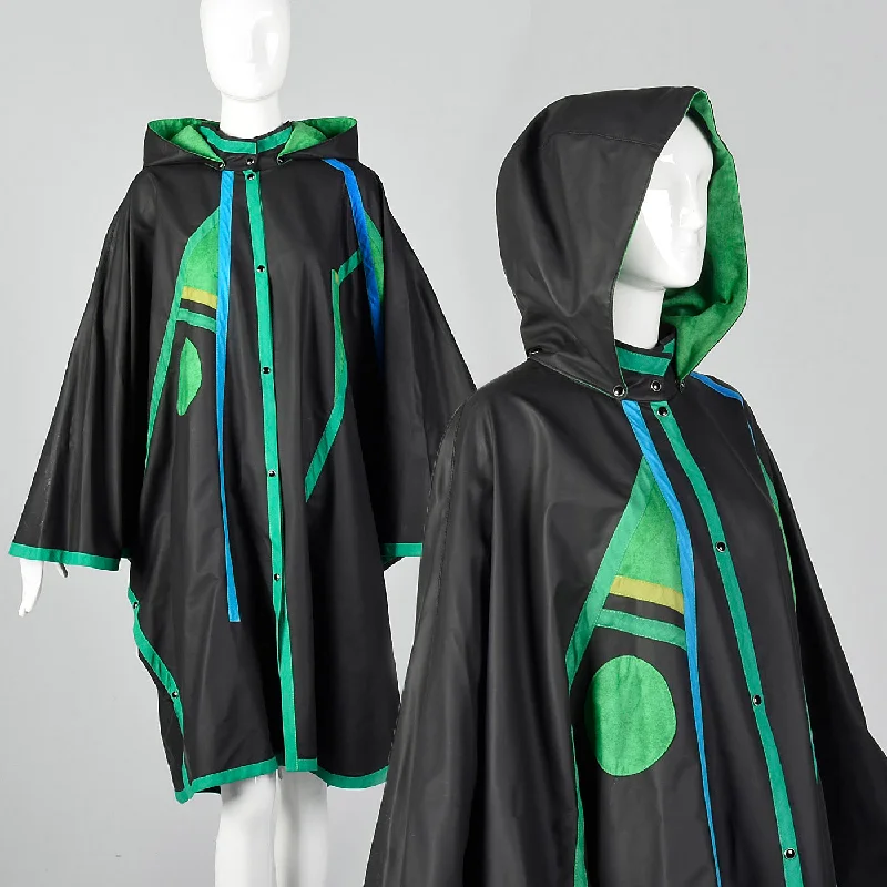 1990s Iris Mansard Rain Coat with Geometric Patterns Striped Polka Dot Solid
