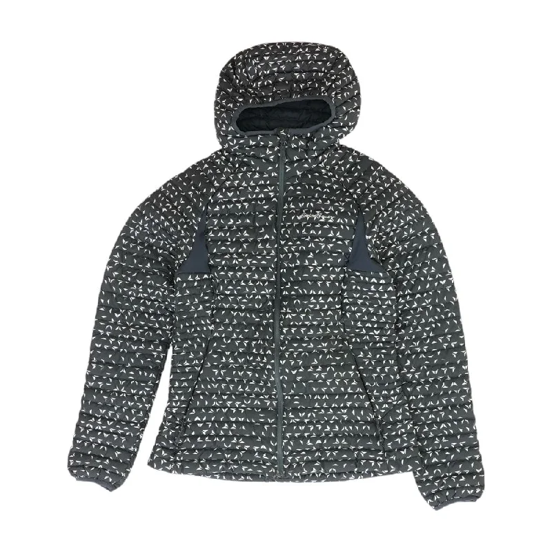 Gray Geometric Puffer Coat Asymmetrical Collar Hooded Zippered