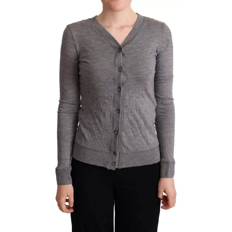 Dolce & Gabbana Gray Wool Button Down Cardigan Sweater Toggled Drawstring Belted