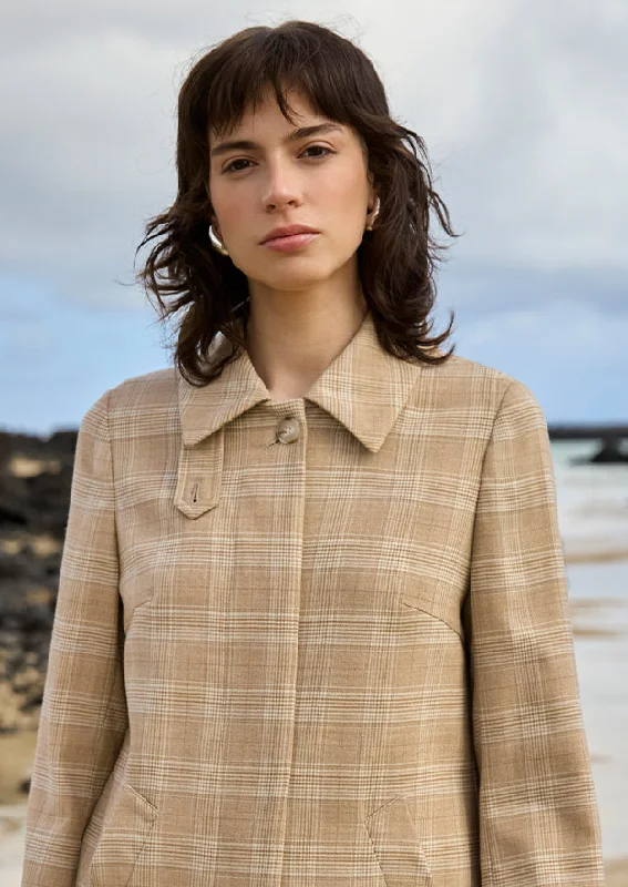 Sandstone Check Maeve Mac Coat Zip Front Button Front Snap Front