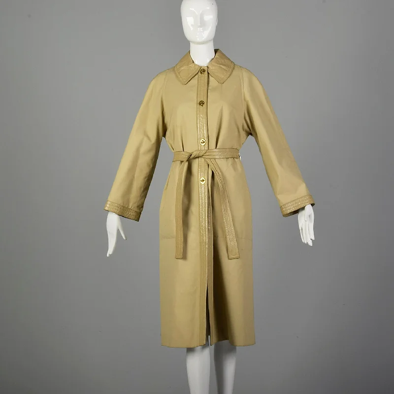Medium Bonnie Cashin 1970s Tan Trench Coat Striped Polka Dot Floral