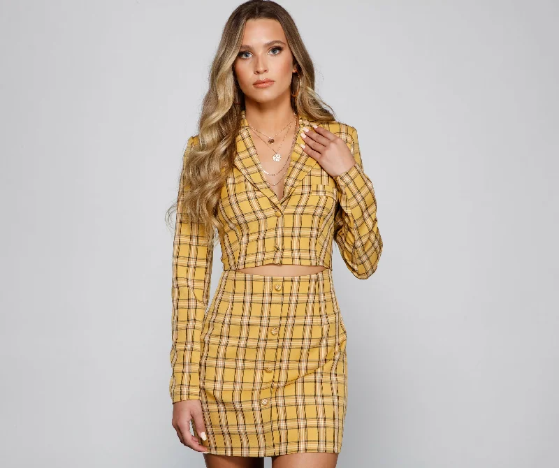 Get A Clue Plaid Blazer Dress Women's Trench Blazer