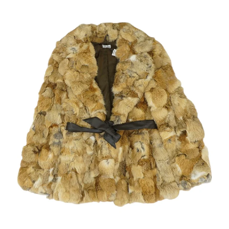 Brown Graphic Fur Coat Three-Quarter Sleeve Elbow Sleeve Wrist Sleeve