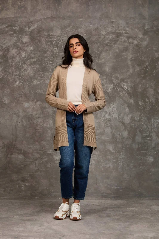 Women Regular Fit Cardigan - Beige Zippered Front Buttoned Front Snap Front