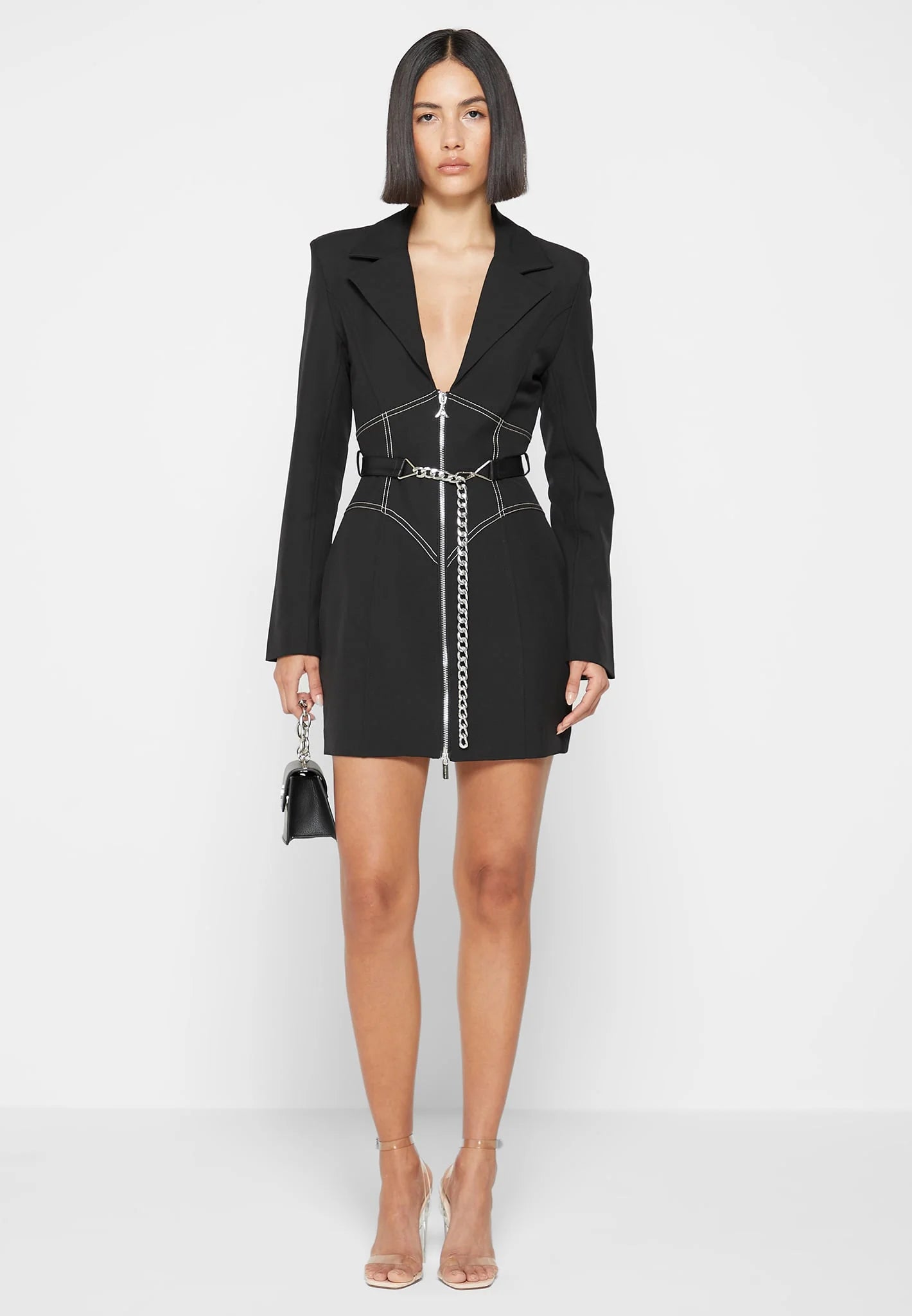 Noir Chain Corset Blazer Dress Women's Simple Jacket