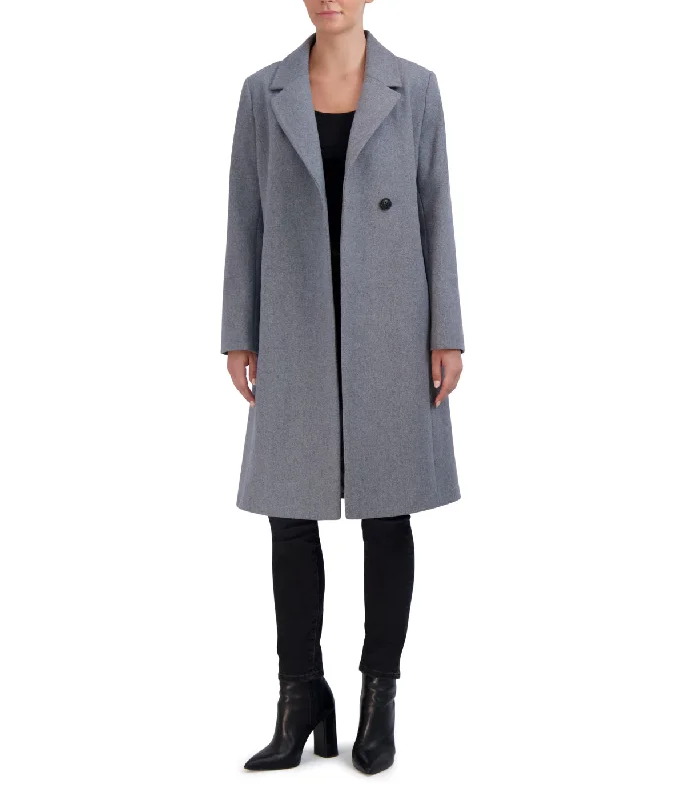 Asymmetrical Wool Blend Coat Light Grey Chenille Brocade Lace