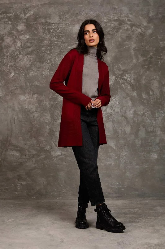 Women Regular Fit Cardigan - Red Glossy Satin Silk