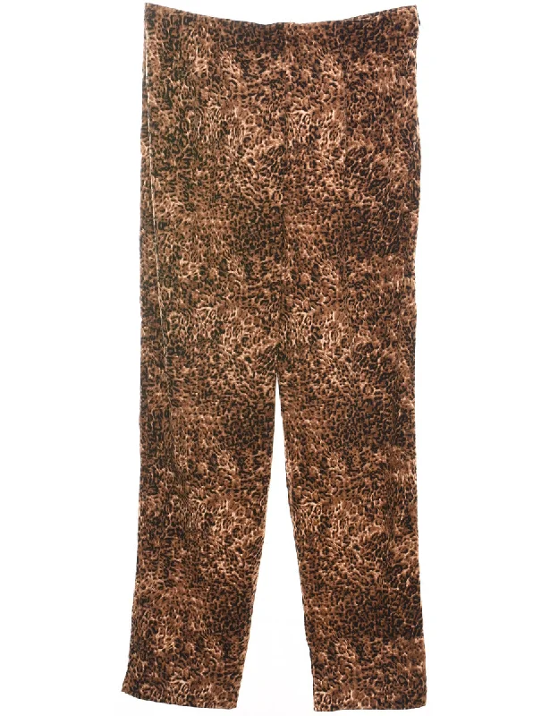 Leopard Print Trousers - W32 L31 Trousers Elastic Waist Soft