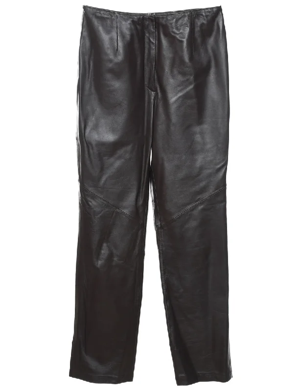 Black Leather Trousers - W30 L33 Trousers Satin Smooth