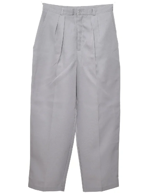 High Waist Grey Pleated Trousers - W28 L28 Trousers Brand Named